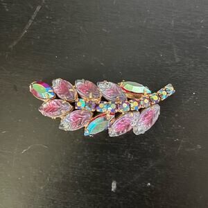 Vtg 2 3/8" Juliana D&E Pink/Purple/Blue Iridescent Crystal Feather Brooch